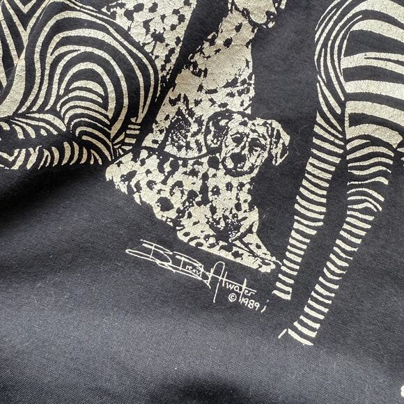 Vintage 80's Black White Zebras Dalmatians Dogs Thin Crewneck Sweatshirt Sz M - Picture 4 of 5